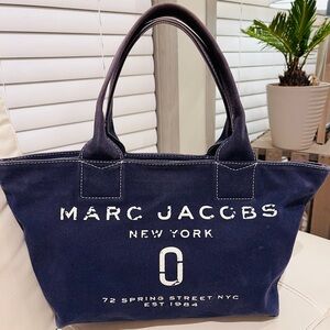 Marc Jacobs Dark Blue Denim Tote with White Lettering